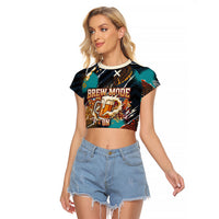Beer Lovers United Brew Mode On Raglan Cropped T Shirt Retro Comic Beer Characters Clinking Glasses