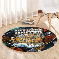 Beer Lovers United Brew Mode On Round Carpet Retro Comic Beer Characters Clinking Glasses