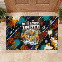 Beer Lovers United Brew Mode On Rubber Doormat Retro Comic Beer Characters Clinking Glasses