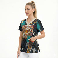 Beer Lovers United Brew Mode On Scrub Top Retro Comic Beer Characters Clinking Glasses