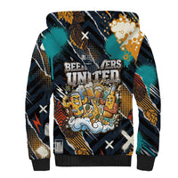 Beer Lovers United Brew Mode On Sherpa Hoodie Retro Comic Beer Characters Clinking Glasses