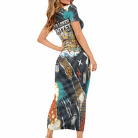 Beer Lovers United Brew Mode On Short Sleeve Bodycon Dress Retro Comic Beer Characters Clinking Glasses