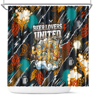 Beer Lovers United Brew Mode On Shower Curtain Retro Comic Beer Characters Clinking Glasses