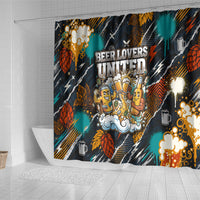 Beer Lovers United Brew Mode On Shower Curtain Retro Comic Beer Characters Clinking Glasses