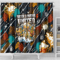 Beer Lovers United Brew Mode On Shower Curtain Retro Comic Beer Characters Clinking Glasses