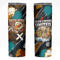 Beer Lovers United Brew Mode On Skinny Tumbler Retro Comic Beer Characters Clinking Glasses