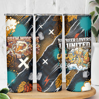 Beer Lovers United Brew Mode On Skinny Tumbler Retro Comic Beer Characters Clinking Glasses