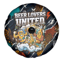 Beer Lovers United Brew Mode On Spare Tire Cover Retro Comic Beer Characters Clinking Glasses