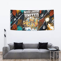 Beer Lovers United Brew Mode On Tapestry Retro Comic Beer Characters Clinking Glasses