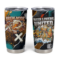 Beer Lovers United Brew Mode On Tumbler Cup Retro Comic Beer Characters Clinking Glasses
