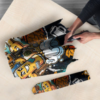 Beer Lovers United Brew Mode On Umbrella Retro Comic Beer Characters Clinking Glasses