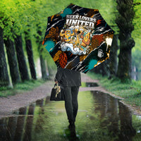 Beer Lovers United Brew Mode On Umbrella Retro Comic Beer Characters Clinking Glasses