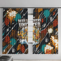 Beer Lovers United Brew Mode On Window Curtain Retro Comic Beer Characters Clinking Glasses