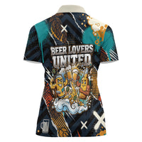 Beer Lovers United Brew Mode On Women Polo Shirt Retro Comic Beer Characters Clinking Glasses