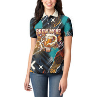 Beer Lovers United Brew Mode On Women Polo Shirt Retro Comic Beer Characters Clinking Glasses