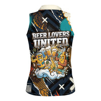 Beer Lovers United Brew Mode On Women Sleeveless Polo Shirt Retro Comic Beer Characters Clinking Glasses