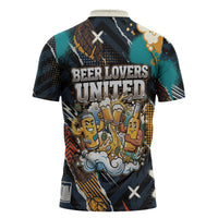 Beer Lovers United Brew Mode On Zipper Polo Shirt Retro Comic Beer Characters Clinking Glasses