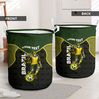 Personalized Brazil Football Laundry Basket Gothic Skull Skeleton Mascot Flaming Soccer Ball