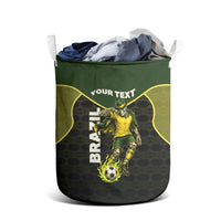 Personalized Brazil Football Laundry Basket Gothic Skull Skeleton Mascot Flaming Soccer Ball