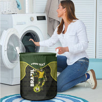 Personalized Brazil Football Laundry Basket Gothic Skull Skeleton Mascot Flaming Soccer Ball