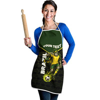 Personalized Brazil Football Apron Gothic Skull Skeleton Mascot Flaming Soccer Ball