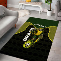 Personalized Brazil Football Area Rug Gothic Skull Skeleton Mascot Flaming Soccer Ball