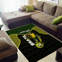 Personalized Brazil Football Area Rug Gothic Skull Skeleton Mascot Flaming Soccer Ball