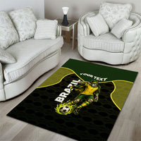 Personalized Brazil Football Area Rug Gothic Skull Skeleton Mascot Flaming Soccer Ball