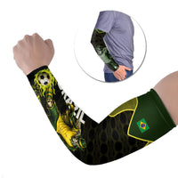 Personalized Brazil Football Arm Sleeves Gothic Skull Skeleton Mascot Flaming Soccer Ball