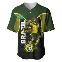 Personalized Brazil Football Baseball Jersey Gothic Skull Skeleton Mascot Flaming Soccer Ball