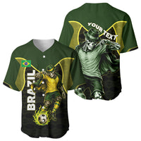 Personalized Brazil Football Baseball Jersey Gothic Skull Skeleton Mascot Flaming Soccer Ball