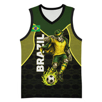 Personalized Brazil Football Basketball Jersey Gothic Skull Skeleton Mascot Flaming Soccer Ball