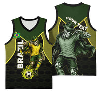 Personalized Brazil Football Basketball Jersey Gothic Skull Skeleton Mascot Flaming Soccer Ball