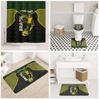 Personalized Brazil Football Bathroom Set Gothic Skull Skeleton Mascot Flaming Soccer Ball