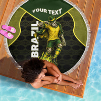 Personalized Brazil Football Beach Blanket Gothic Skull Skeleton Mascot Flaming Soccer Ball
