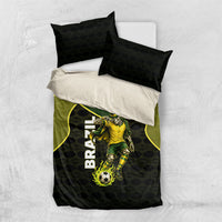 Personalized Brazil Football Bedding Set Gothic Skull Skeleton Mascot Flaming Soccer Ball