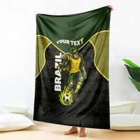 Personalized Brazil Football Blanket Gothic Skull Skeleton Mascot Flaming Soccer Ball