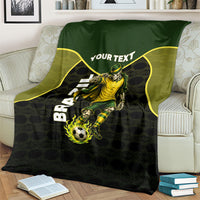 Personalized Brazil Football Blanket Gothic Skull Skeleton Mascot Flaming Soccer Ball