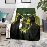 Personalized Brazil Football Blanket Gothic Skull Skeleton Mascot Flaming Soccer Ball