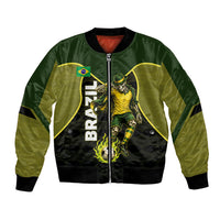 Personalized Brazil Football Bomber Jacket Gothic Skull Skeleton Mascot Flaming Soccer Ball