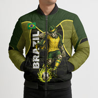 Personalized Brazil Football Bomber Puffer Jacket Gothic Skull Skeleton Mascot Flaming Soccer Ball