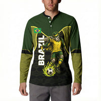 Personalized Brazil Football Button Sweatshirt Gothic Skull Skeleton Mascot Flaming Soccer Ball