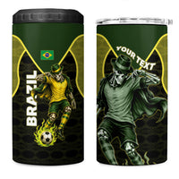 Personalized Brazil Football 4 in 1 Can Cooler Tumbler Gothic Skull Skeleton Mascot Flaming Soccer Ball