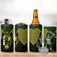Personalized Brazil Football 4 in 1 Can Cooler Tumbler Gothic Skull Skeleton Mascot Flaming Soccer Ball