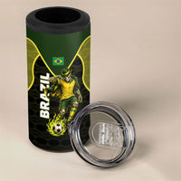 Personalized Brazil Football 4 in 1 Can Cooler Tumbler Gothic Skull Skeleton Mascot Flaming Soccer Ball