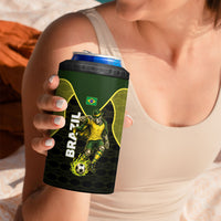 Personalized Brazil Football 4 in 1 Can Cooler Tumbler Gothic Skull Skeleton Mascot Flaming Soccer Ball