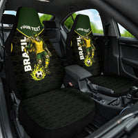 Personalized Brazil Football Car Seat Cover Gothic Skull Skeleton Mascot Flaming Soccer Ball