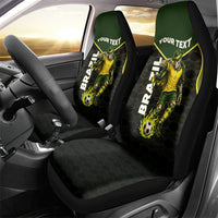 Personalized Brazil Football Car Seat Cover Gothic Skull Skeleton Mascot Flaming Soccer Ball