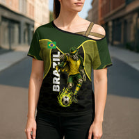 Personalized Brazil Football Cross Shoulder Shirt Gothic Skull Skeleton Mascot Flaming Soccer Ball