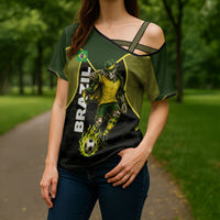 Personalized Brazil Football Cross Shoulder Shirt Gothic Skull Skeleton Mascot Flaming Soccer Ball